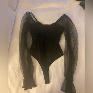 Miss Lola Chiffon Black Long Sleeve Bodysuit